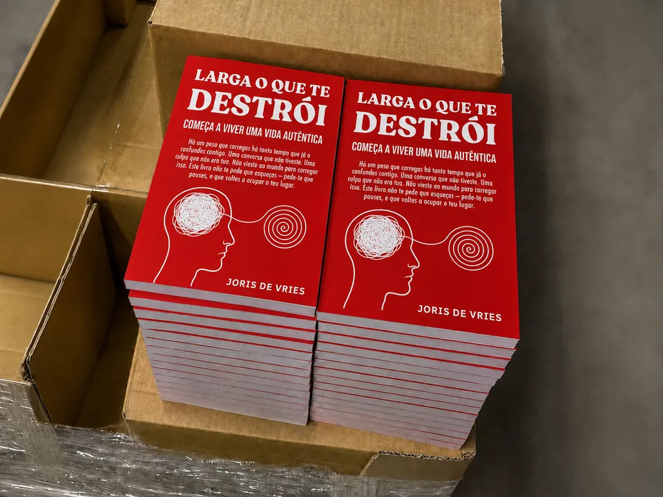 Exemplares da edição portuguesa de Larga o que te destrói junto de caixas de envio